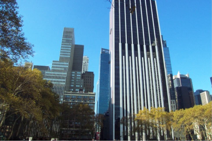 Tall buildings on (I'm guessing) 5th Avenue, across from Bryant Park